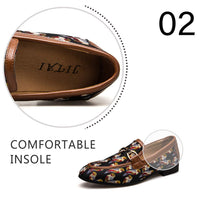 JITAI Men's Leather Shoes Pattern Printing Men's Dress Loafer Shoes Slip-on Casual Loafer Smoking Slipper, Brown/06, 11 US