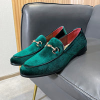 LCQL Men's Velvet Leather Driving Shoes - Dancing Fashion Slipper Casual Slip On Loafers Size 11.5 Green