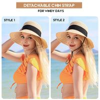 Beach Sun Hats for Women, Straw Hat for Women UPF 50+ UV Sun Protection Summer Hat Foldable Roll up Cap