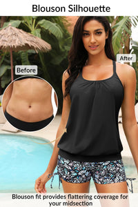 Yonique Blouson Tankini Tops for Women Swimwear Top Only Modest Tankini Tops Loose Fit Swim Tops No Bottom Black 01 XL