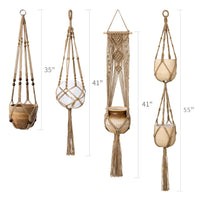 Mkono Macrame Plant Hangers Set of 4 Indoor Hanging Planter Basket Wall Decorative Flower Pot Holder with 4 Hooks for Indoor Outdoor Home Decor Gift Box, Brown
