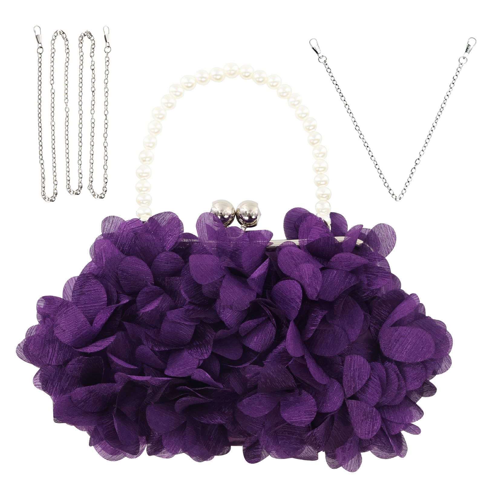 JAMBHALA Women Elegant Evening Purse, Small Floral Clutch Bag with Detachable Chain for Wedding, Party, Prom (Purple)