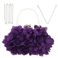 JAMBHALA Women Elegant Evening Purse, Small Floral Clutch Bag with Detachable Chain for Wedding, Party, Prom (Purple)