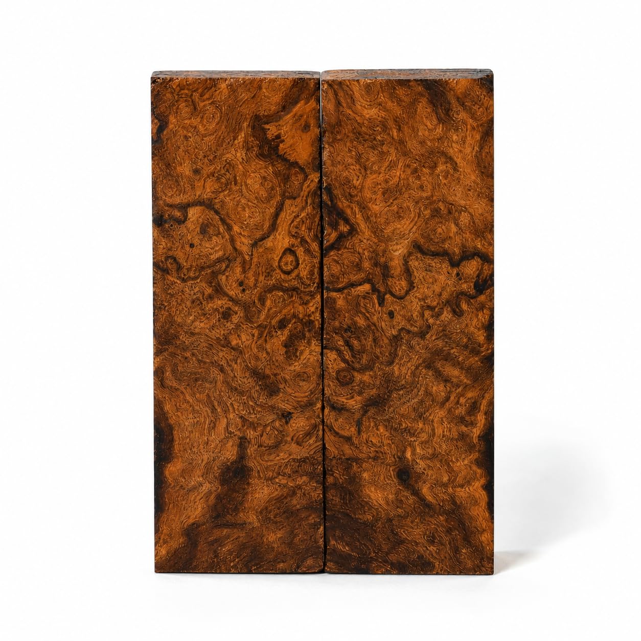 IECAP LLC Bookmatched Desert Ironwood Knife Handle Scales (Burl Ball Pattern) – Grade A, 1 Pair – Exotic Wood Knife Handle Material – Natural Iron wood Scales for Knife Making – 5 1/8 x 1 3/4 x 1/2 in