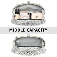 Beaguful Women's Evening Bags Sparkly Rhinestone Clutch Purses Luxury Handbags Oval Rose Red