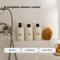 Public Goods Shower Essentials for Men and Women | Natural Shampoo, Conditioner & Body Wash | Made with Organic Essential Oils | Sulfate & Paraben Free | Vegan Friendly | 12 Fl Oz Bottles