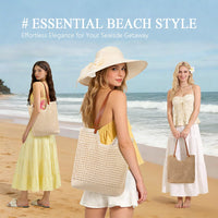Sightor Crochet Beach Bag, Woven Tote Bag Summer Boho Bag Travel Casual Shoulder Bag for Summer Vacation (Beige)