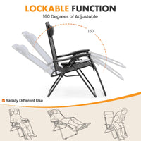 NEWBULIG Zero Gravity Chairs Set of 2, Lounge Chair Folding Portable Adjustable Camping Reclining Chairs with Adjustable Pollow, Mesh Back, Cup Holder Trays Lawn Patio Chair for Pool Beach