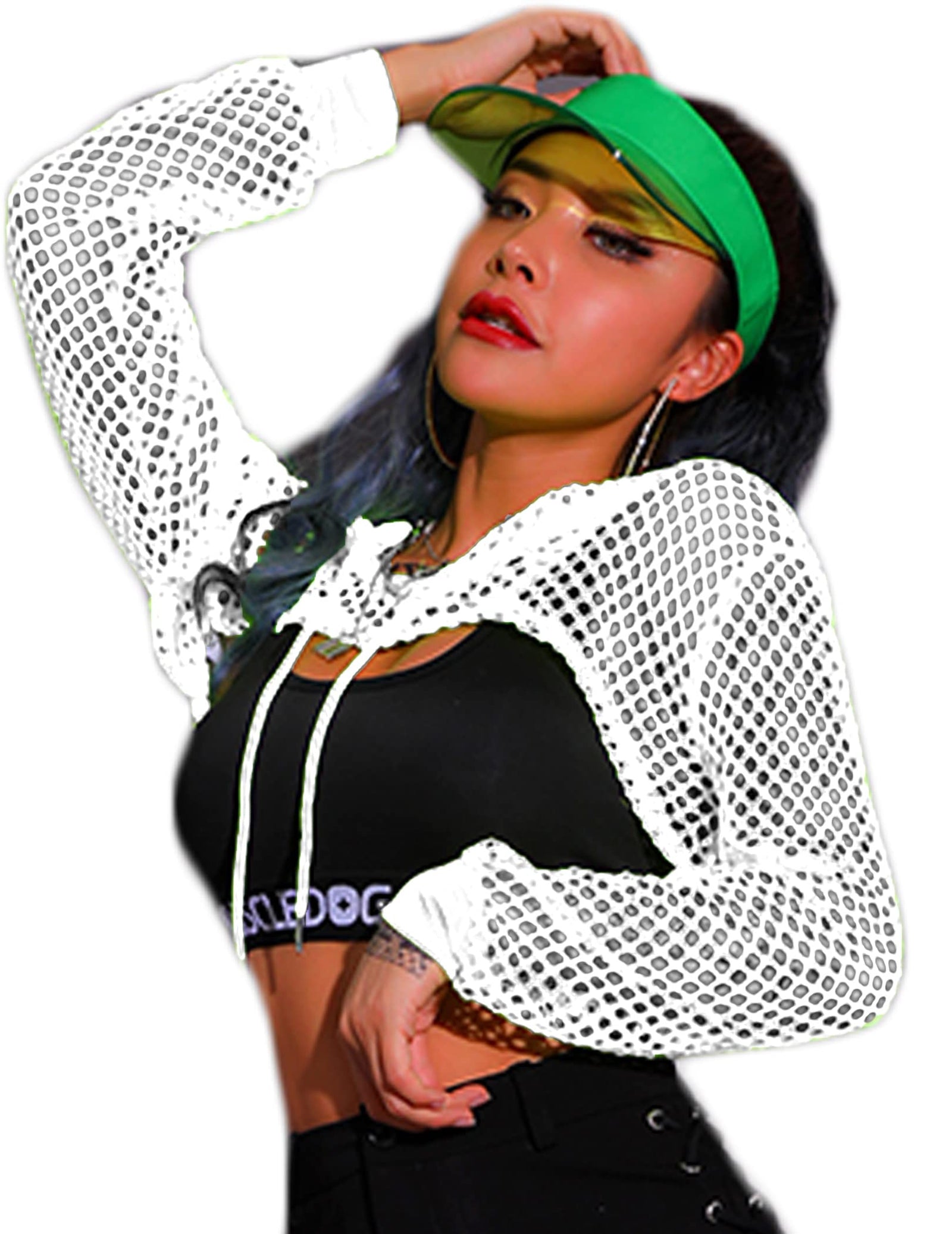 Avidlove Pullover Crop Top Hoodie Mesh T Shirts for Women Sexy Netted Crop Top White M