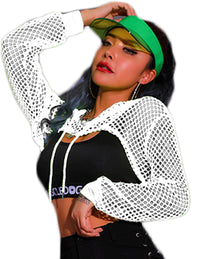 Avidlove Pullover Crop Top Hoodie Mesh T Shirts for Women Sexy Netted Crop Top White M