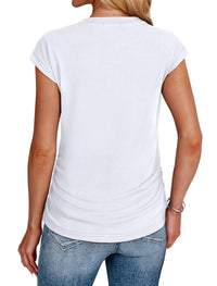 Summer Tops for Women 2026 Short Sleeve Shirts Trendy Spring Tops Work Business Casual Outfits Vacation Beach Clothes Maternity Fashion Clothing White L