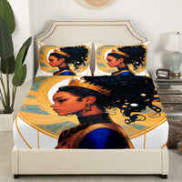 Manfei Black Exotic Style Women Fitted Sheet King Size with 2 Pillowcases,Beautiful Lady Bed Sheet Set,Girl African Top Flat Sheet Luxury Microfiber Breathable