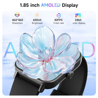 Smart Watch for Men,1.85 inch AMOLED Touchscreen for Android & iPhone Alexa Built-in Bluetooth Calls,Fitness Watch 110+ Sport Modes Heart Rate/Sp02/Sleep/Calories Monitor IP68 Waterproof(Black, 1.85)
