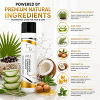 TEMBA MIAMI 3 in 1 SHAMPOO/CONDITIONER/BODY WASH, with ALOE VERA, ARGAN & COCONUT OIL, ROSEMARY EXTRACT, CAMELLIA Leaf Extract, 10 FL oz.