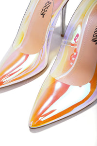Cape Robbin Glass Doll Clear Stiletto High Heels for Women, Slip On Sexy Shoes with Pointed Toe - Iridescent Size 10