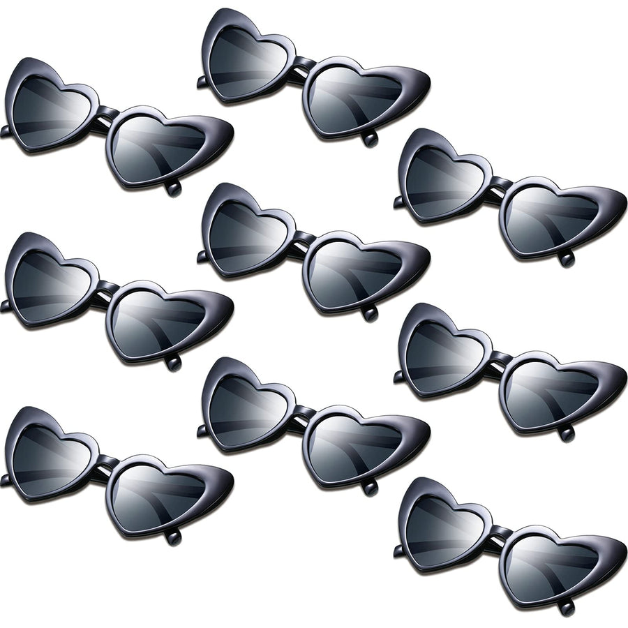 Frienda 9 Pairs Heart Shaped Sunglasses Cat Eye Shaped Sunglass for Women Bridesmaid Bachelorette Wedding Party Favor(Black Grey)
