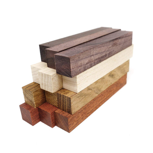 Exotic Wood Pen Blanks 12-Pack Pen Turning Supplies, DIY Pen Crafts: Bloodwood, Mexican Ebony, Jatoba, Hard Maple, 3 of Each Wood Type, 5 x 3/4 x 3/4 inches