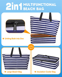 ISEYOU Beach Bag with Cooler, 49L Large Family Beach Tote with Zipper, Waterproof Sandproof Beach Bags for Women and Men, Foldable Lightweight Travel Bag for Pool, Picnic, Gym