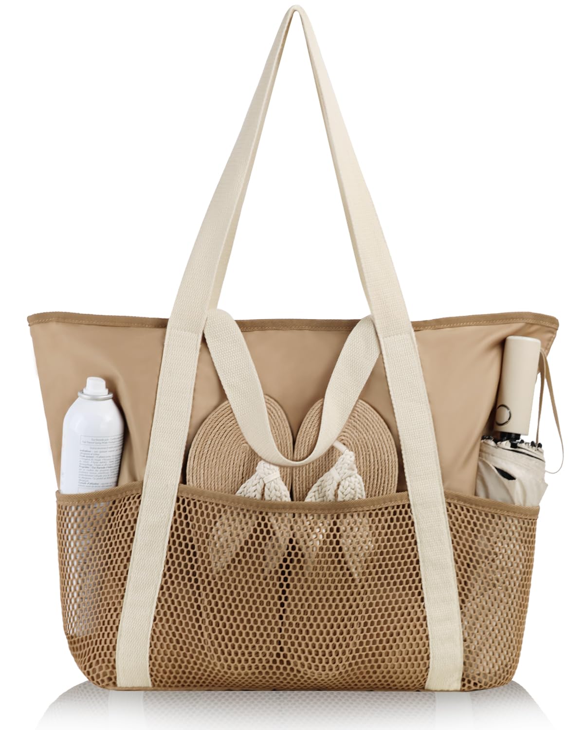 HOMESPON Mesh Beach Bag Sandproof Water Resistant Tote Zipper Pool Bag