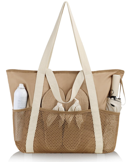 HOMESPON Mesh Beach Bag Sandproof Water Resistant Tote Zipper Pool Bag