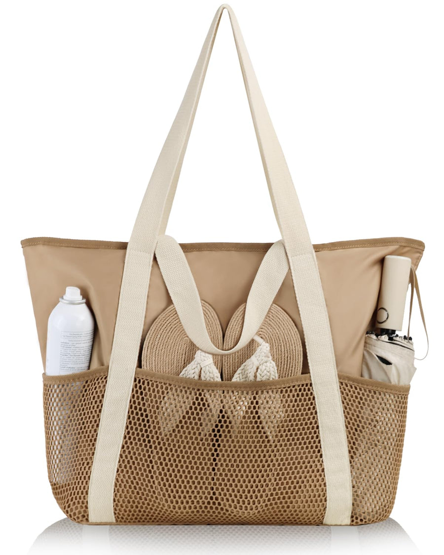 HOMESPON Mesh Beach Bag Sandproof Water Resistant Tote Zipper Pool Bag