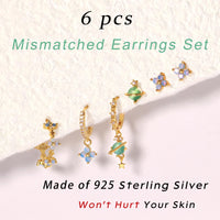 6 Pcs Sterling Silver Post Gold Plated Earrings for Women - Hypoallergenic Ivy Cartilage Earrings for Women Dainty 14K Gold Plated Earring Sets for Multiple Piercing