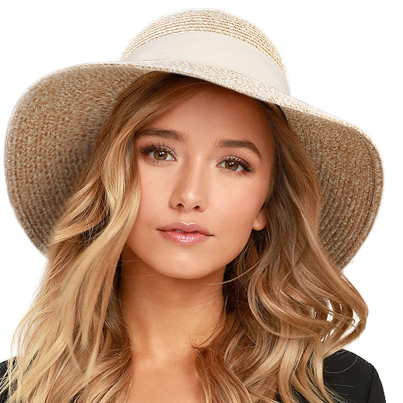 FURTALK Womens Beach Sun Straw Hat UV UPF 80+ Travel Foldable Brim Summer UV Hat