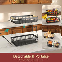 Sevenblue 2-Tier Fruit Basket with Banana Hangers, Detachable Metal Bowl