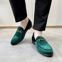 LCQL Men's Velvet Leather Driving Shoes - Dancing Fashion Slipper Casual Slip On Loafers Size 11.5 Green