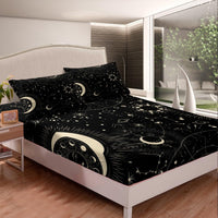 Feelyou Sun and Moon Fitted Sheet Boho Exotic Bedding Set Galaxy Astrology Bed Sheet Set for Boys Girls Kids Teens Bedroom Decor Chic Cute Luxury Zodiac Signs Bed Cover Bedding Sheet Queen Size 4Pcs