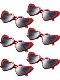 Frienda 6 Pairs Heart Shaped Sunglasses Cat Eye Shaped Sunglass for Women Bachelorette Bridesmaid Wedding Party Favor(Wine Red Grey)