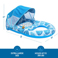 COOLCOOLDEE Pool Lounge Float with Canopy UPF50+,Extra Large Pool Floats for Adults Heavy Duty,Inflatable Lounger Float with Cup Holder & Backrest,Footrest