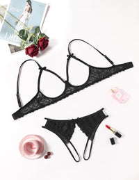 Avidlove Women's Exotic Lingerie Sets Naughty 2 Pieces Bra Panty Set Sexy Cutout Lace Lingerie Black Large