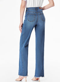 Sidefeel Women's Wide Leg Jeans High Waisted Stretchy Raw Hem Denim Pants Size 8 Blue
