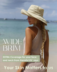 Sun Hats for Women Gardening Hat Wide Brim Ponytail Beach Sun Protection Breathable Cotton Summer Hat with Fold-Up Brim Beige