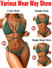 HISAGUHE Women Bikini Set Metal Ring Two Piece Swimsuit(Green,M)