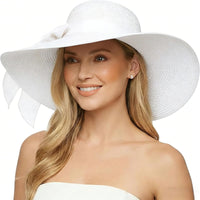 DRESHOW Womens Big Bowknot Straw Hat Foldable Sun Hats Floppy Beach Hat Large Roll up Cap UPF 50+