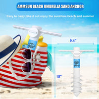 AMMSUN Beach Umbrella Sand Anchor Heavy Duty, Outdoor Umbrellas Base with 5 Spiral Screw, Universal & One Size Fits Most Beach Umbrella, Safe Umbrella Holder Stand Ideal for Strong Winds White