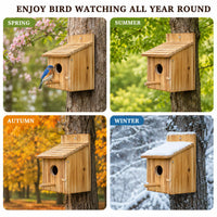 NATUREYLWL Wooden Bird House for Outside, Hanging Natural Wood Birdhouse with Perch, 1.57" Entrance & Side Clean-Out Door for Bluebirds, Wrens and Finches, Garden Decor