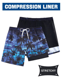 TUONROAD Mens Swim Trunks 9" Quick-Dry Swimming Shorts for Men 3D Floral Printed Palm Tree Long Bathing Suits Male Summer UPF 50+ Swimwear with Pockets Youth Running Competitive Swimsuits XXL