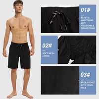 HOdo Mens Swim Trunks with Mesh Liner 9" Quick Dry Swim Shorts Bathing Suits for Men Swimwear Board Shorts wiht Pockets Black L