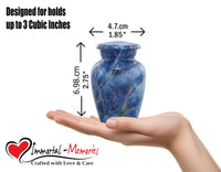 Marble Finish Keepsake Sharing Urn – Mini Metal Cremation Urn for Human or Pet Ashes – Small Memorial Token Urn with Velvet Bag & Funnel – A Perfect Tribute & Gift for Families (Exotic Blue)