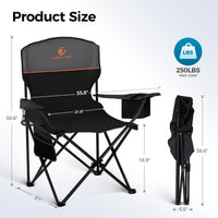 ALPHA CAMP 2-Pack Camping Chair with Cooler Bag, Heavy Duty 250lbs Capacity Folding Chair with Lumbar Support & Side Pocket, Portable Quad Chairs for Beach Fishing Tailgating & Sideline Sport