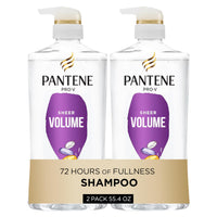 Pantene Shampoo, Sheer Volume - Lightweight Nourishment for Fine, Color-Treated Hair, 72-Hour Fullness and Body, 27.7 Oz Each, 2-Pack + Miracle Rescue Shot (0.5 Oz)