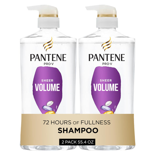 Pantene Shampoo, Sheer Volume - Lightweight Nourishment for Fine, Color-Treated Hair, 72-Hour Fullness and Body, 27.7 Oz Each, 2-Pack + Miracle Rescue Shot (0.5 Oz)