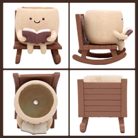 YOUOIVIA Rocking Chair Book Planter, Cute Smiley Face Succulent Plant Pots for Indoor Outdoor Plants, Unique Funny Flower Pots with Drainage Hole, Plant Gifts for Mother's Day, Birthday, Christmas