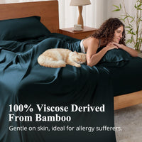 KRIMANO King Size Sheet Set, Viscose Bamboo Sheets for Bed Set 4pcs, 100% Viscose Derived from Bamboo, Hotel Luxury Silky & Cooling for Hot Sleepers, Deep Pocket Up to 17", Navy Blue