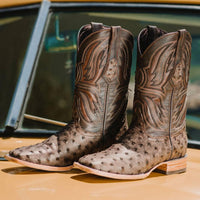 Soto Boots Men's H50031 Ostrich Print Cowboy Boots, 8.5 Brown