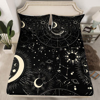 Feelyou Sun and Moon Fitted Sheet Boho Exotic Bedding Set Galaxy Astrology Bed Sheet Set for Boys Girls Kids Teens Bedroom Decor Chic Cute Luxury Zodiac Signs Bed Cover Bedding Sheet Queen Size 4Pcs