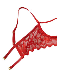 Lilosy Women's Sexy Underwire Floral Lace Sheer Bachelorette Lingerie Set See Through Bra and Panty 2 Piece Red Medium
